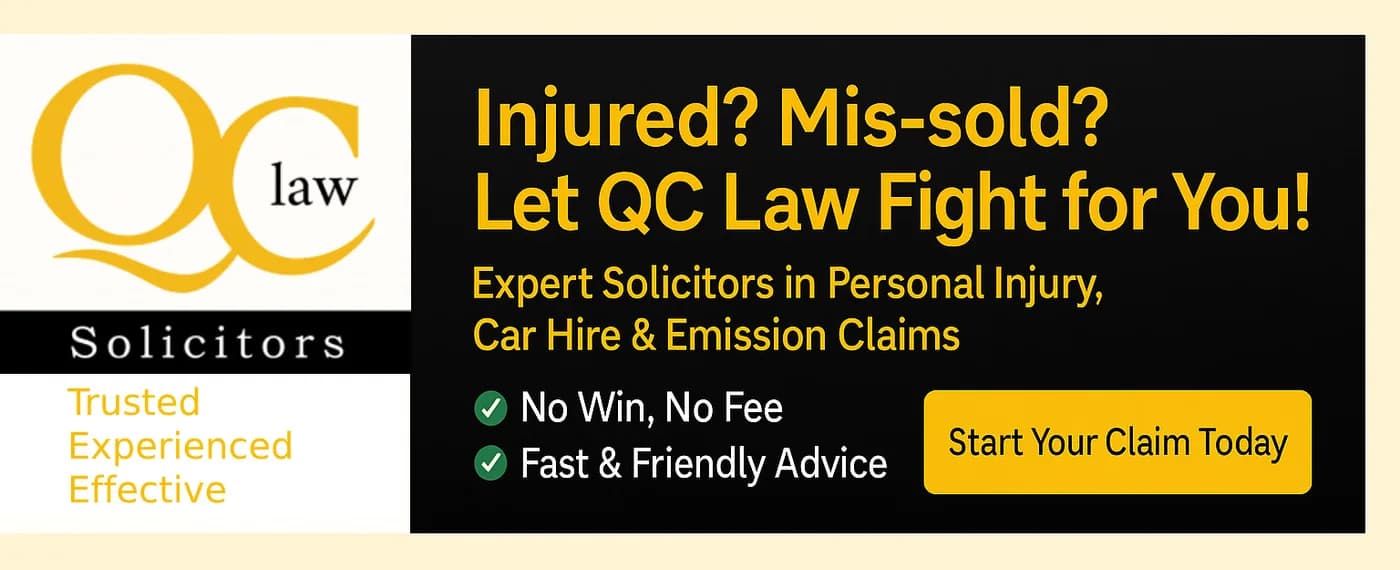 QC Law Solicitors — Injured? Mis-sold? Expert solicitors in personal injury, car hire and emission claims. No win, no fee. Start your claim today.